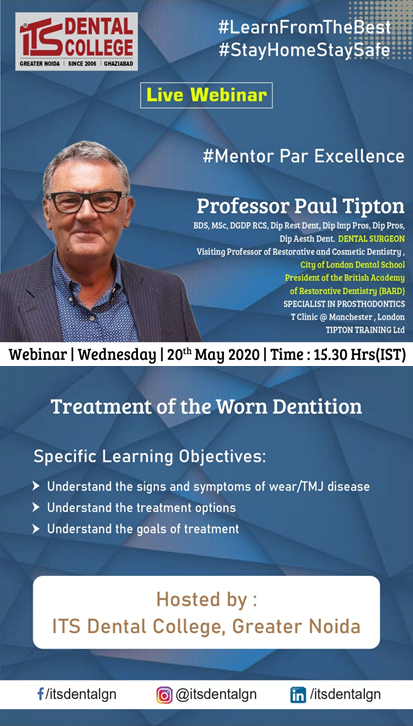Live Webinar on “Treatment of Worn Dentition” on 20th May,