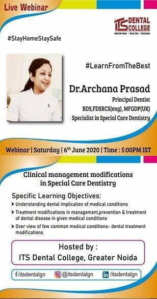 Live Webinar on “Clinical Management Modification in special Care Dentistry” on 6th June 2020