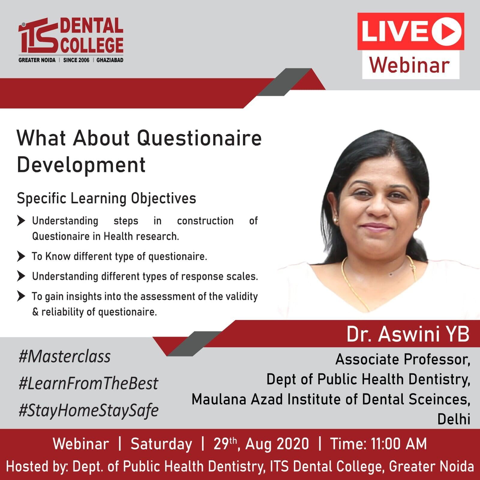 Live Webinar on “What about Questionnaire Development" on 29th August 2020